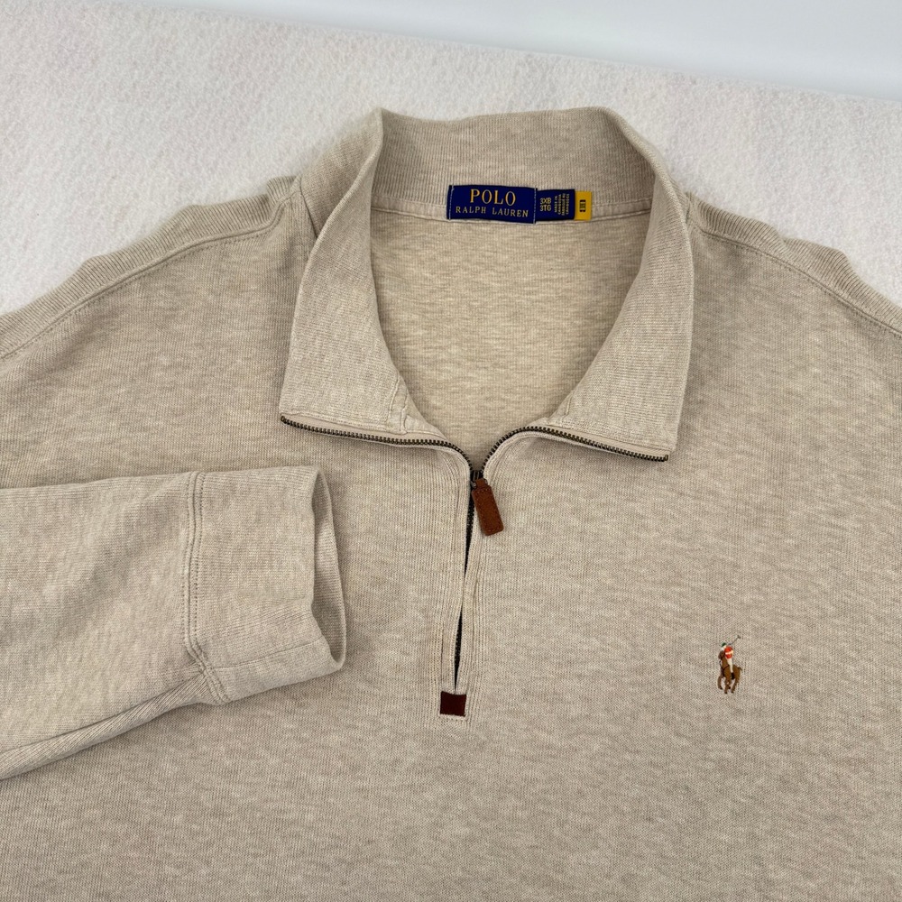 Polo Ralph Lauren Mens 3XB Long Sleeve 1/4 Zip Sweater Pullover Beige Flesh Pony
